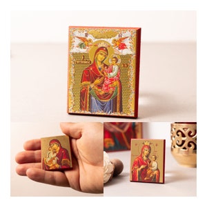 Tiny Wooden Byzantine Orthodox Icons , art wall hanging amazing idea for orthodox gift.