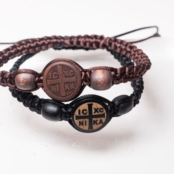 ICXC NIKA Orthodox Bracelet (1Pcs) Knitted with wooden beads Adjustable for All Wrist Sizes.Very nice a perfect gift.