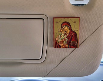 Para seu carro, ícones ortodoxos bizantinos de madeira, arte para pendurar na parede, uma ideia incrível para presente ortodoxo.