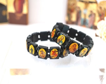 Orthodox Wooden Bracelet with icons (1Pcs) , Saint Bracelet, Christian Bracelet, Protection Bracelet