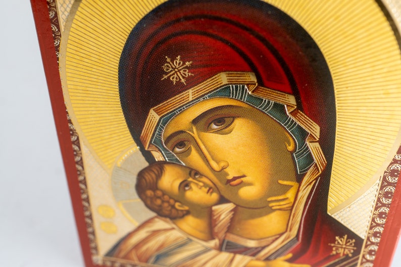 Small Icon With Virgin Mary Sweet Kiss and Jesus Christ Flat Icon With ...