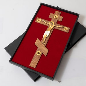 Wooden hanging crosses with crucifixion  made of solid rosewood with screw opening reliquaries in a luxurious case