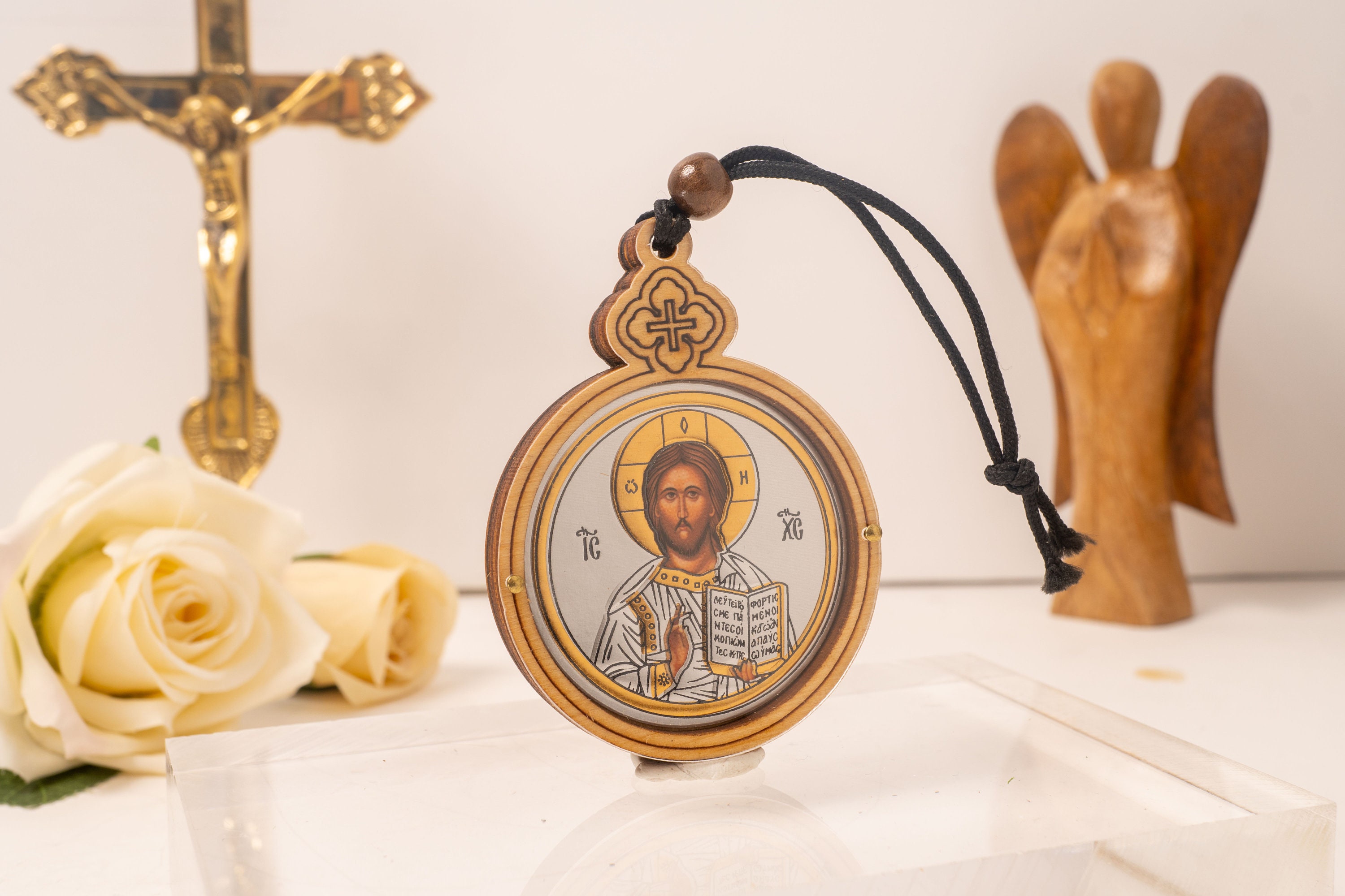 Christian hanging Wooden Icon for your car, office , Home etc..... with Jesus Christ  ,home Christian shrines Gift of faith.