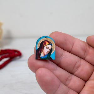 Miniature Handmade Christian Icons Set of 3 with Virgin Mary ,Perfect for Jewelry Crafted with Traditional Techniques, Gold Detailing.