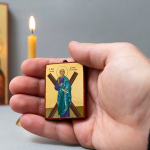 Sint Andreas de Apostel handgemaakte kleine houten icoon Byzantijnse Griekse kunst muur hangen geweldig idee voor orthodox cadeau.