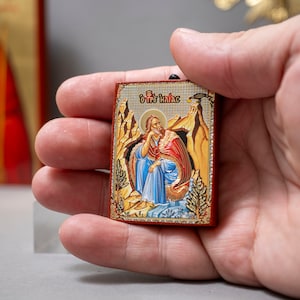 Piccola icona cristiana in legno con il profeta Elia, Sant'Elia in icona di qualità premium con elementi in oro e argento. Greco bizantino.