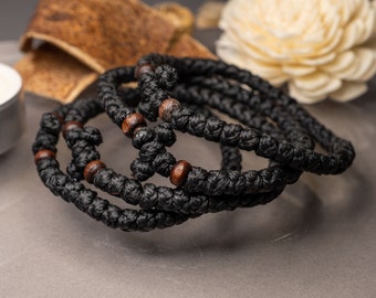 Original Athonite Thick Komboskini-unisex komboskini- Prayer Bracelet, Spiritual Prayer Rope,Prayer Rope -Thread waxed with wooden beads.