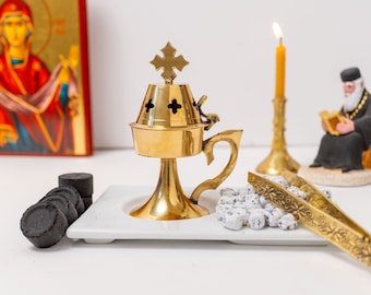 Small smooth bronze household incense- Perfume burner - with handle Christian Artefact With free Gifts