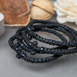 Black Komboskini Prayer Rope: Unisex Christian Bracelet with Stone Beads