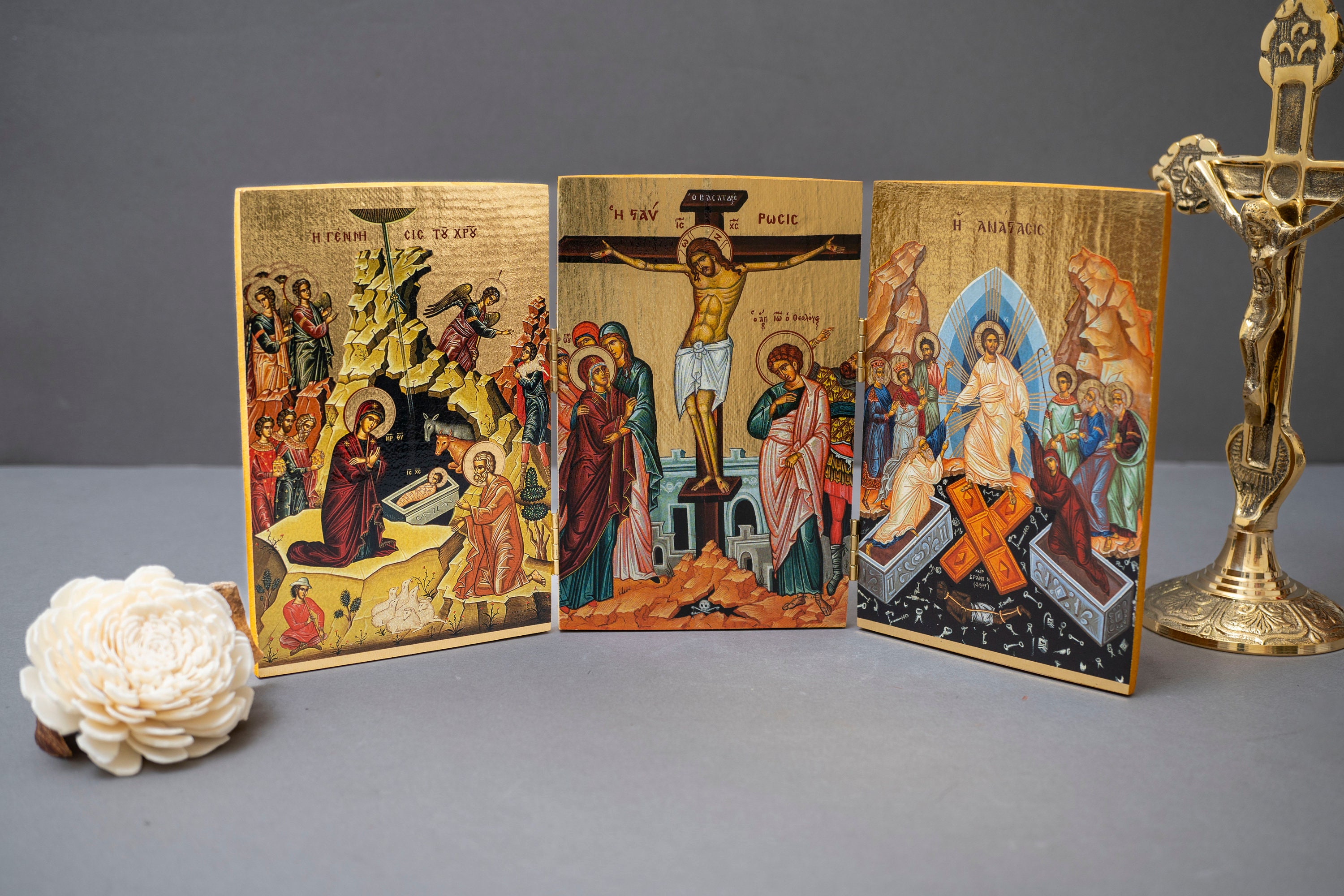 Christian Wooden Carved Triptych With the Life of Jesus Christ A ...