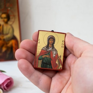 Small  Wooden Orthodox Icons with Saint Kyriaki icon , Byzantine Greek art wall hanging amazing idea for orthodox gift.