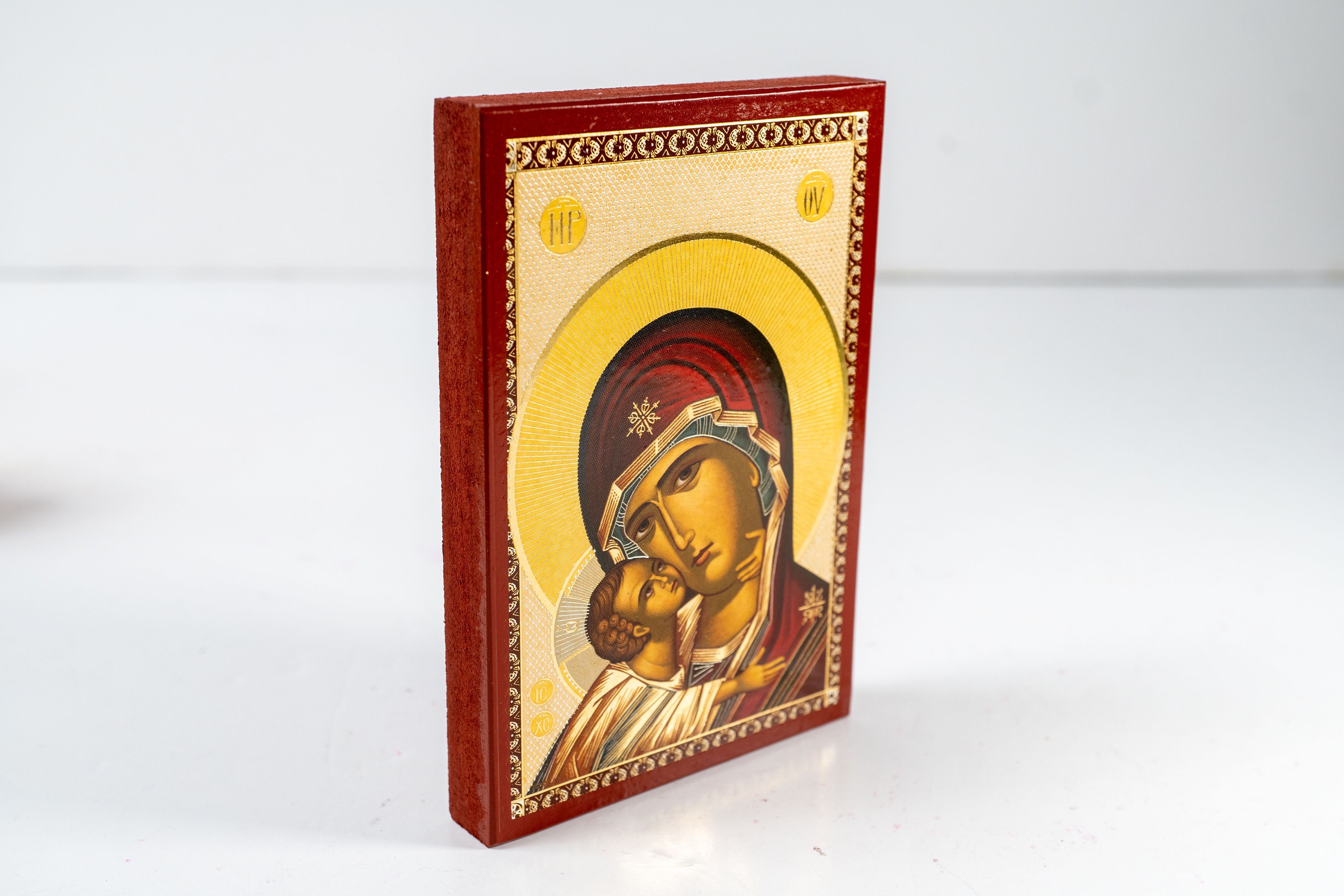 Small Icon With Virgin Mary Sweet Kiss and Jesus Christ Flat Icon With ...