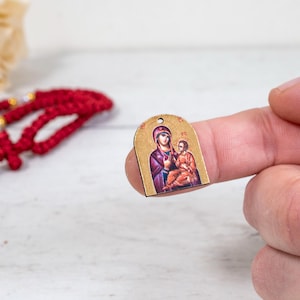 Miniature Handmade Christian Icons Set of 3 with Virgin Mary ,Perfect for Jewelry Crafted with Traditional Techniques, Gold Detailing.