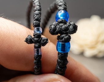 Original Athonit (Kloster) Dickes Komboskini-unisex komboskini- christliches Armband, gewachster Faden mit blauen Perlen christliches Geschenk.