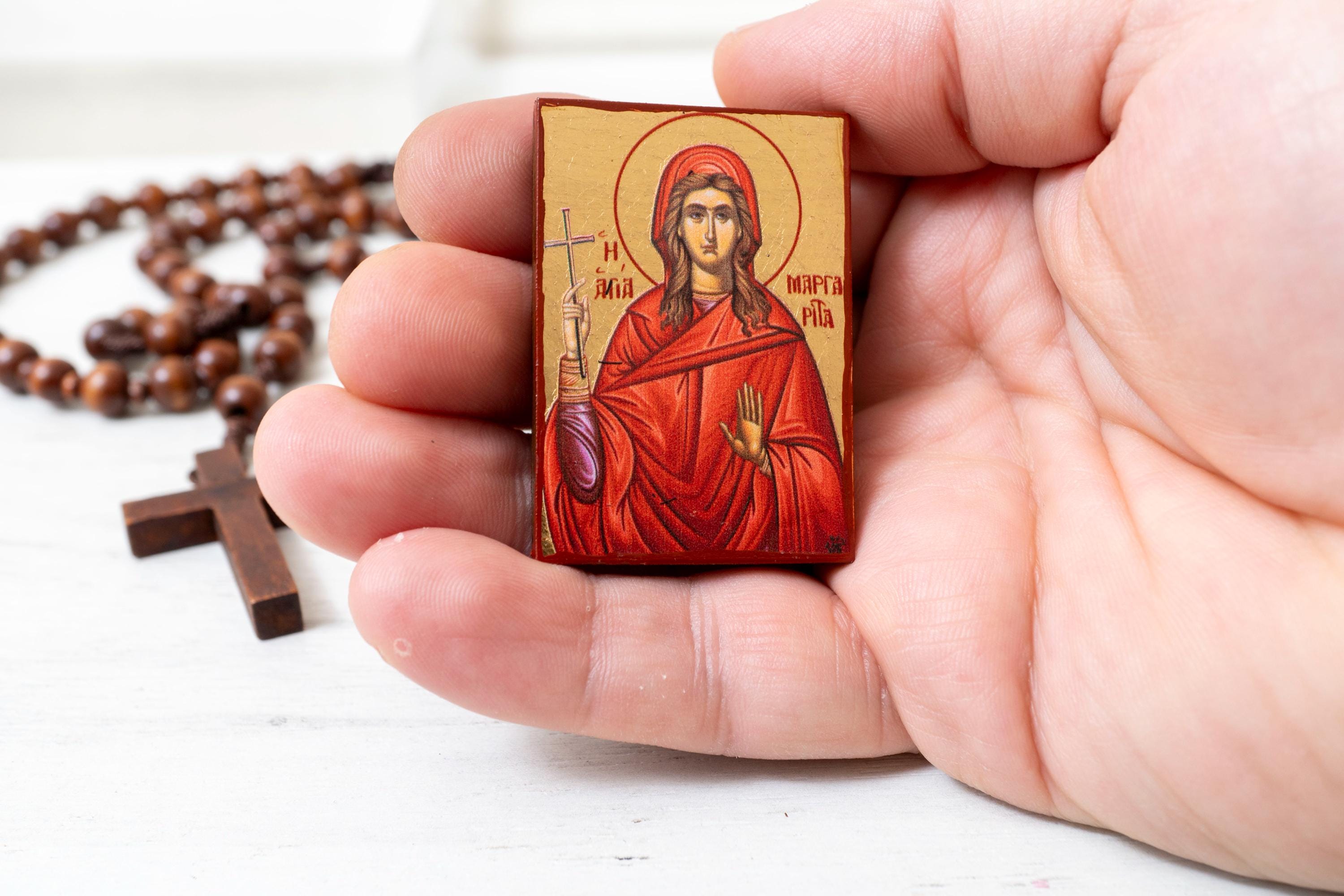 Pocket Wooden Christian Icon With Saint Margarita on Silk Canvas Intricate  Detail Handmade Icon Small Enough to Carry Everywhere - Etsy, image size:3000x2000