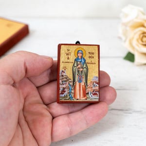 Saint Philothei ( Αγια Φιλοθεη)  ,Pocket Christian Icon  on Silk Canvas Intricate Detail Handmade Icon Small Enough to Carry Everywhere.