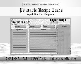 Ruf Ära inspiriert druckbare Rezept Karte Vorlage | DIY Backen, Cocktail, Mocktail-Rezepte | Eras Mottoparty| Sofort Download