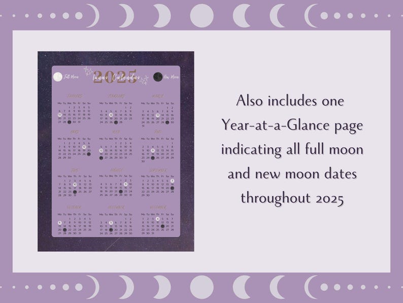 Lunar Calendar 2025 Digital Download Yearly and Monthly 2025 Printable