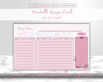 Taylor Swift Love Ära inspiriert druckbare Rezept Karte Vorlage | DIY Backen, Cocktail, Mocktail-Rezepte | Eras Mottoparty| Sofort Download