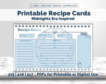 Midnights Era Inspirierte Rezept Karten Vorlage | DIY Back/Cocktail/Mocktail Rezepte | Eras Mottoparty| Sofortdownload | 3x5, 4x6, 5x7