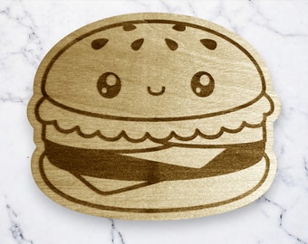 Burger Coaster I Kawaii Burger Coaster I Wood Coaster I Laser Engraved I Hamburger Coaster I Funny Coaster I Drink Coaster I Bar Accessory