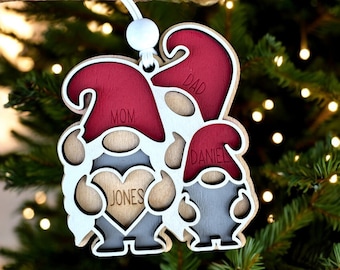 Family Christmas Ornament, Personalized Christmas Ornament, Custom Ornament, Gnome Ornament, Gnome Family Ornament, Wood Christmas Ornament