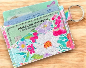 Card Wallet Keychain, Leatherette Wallet, Card Holder, Floral Wallet, Lightweight Card Holder, Cute Wallet, Minimalist Wallet, Accessory