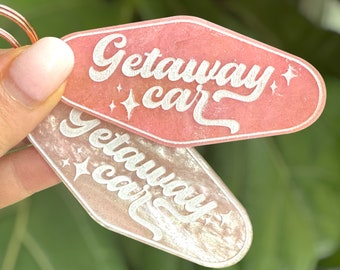 Getaway Car Keychain, Acrylic Marble Keychain, Sparkle Keychain, Motel Keychain