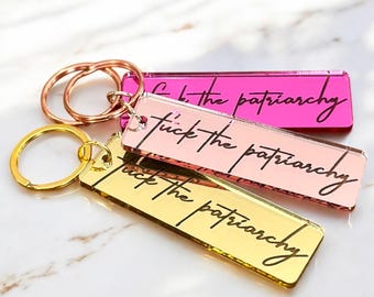 F*ck the Patriarchy-sleutelhanger, acrylsleutelhanger, gespiegelde sleutelhanger, cadeau, tijdperken sleutelhanger