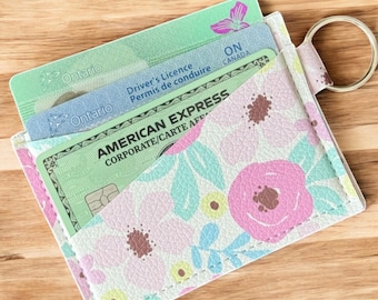 Card Wallet Keychain, Leatherette Wallet, Card Holder, Flower Wallet, Lightweight Card Holder, Cute Wallet, Minimalist Wallet, Accessory