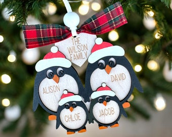 Family Christmas Ornament, Personalized Christmas Ornament I Custom Ornament, Penguin Ornament, Penguin Family Ornament, Wood Ornament, Gift