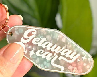 Getaway Car Keychain, Acrylic Keychain, Jelly Sparkle Keychain, Motel Keychain