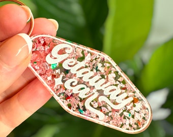 Getaway Car Keychain, Acrylic Keychain, Glitter Keychain, Motel Keychain, Gift