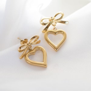 Earrings heart | Bow Heart Earrings | 14K gold plated | Trend heart earrings | Gifts for her