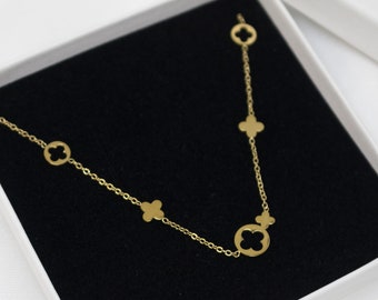 Halskette Kleeblatt Gold | Kleeblatt Blumen | Minimalistisch Halskette | Edelstah Halskette |14k Vergoldete Kette | Filigrane Schmuck Gold