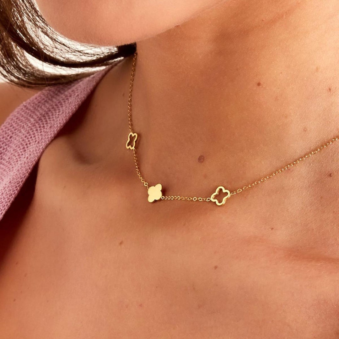 Jenosy Kleeblatt Halskette Gold - Glücksbringer Mit Diamanten