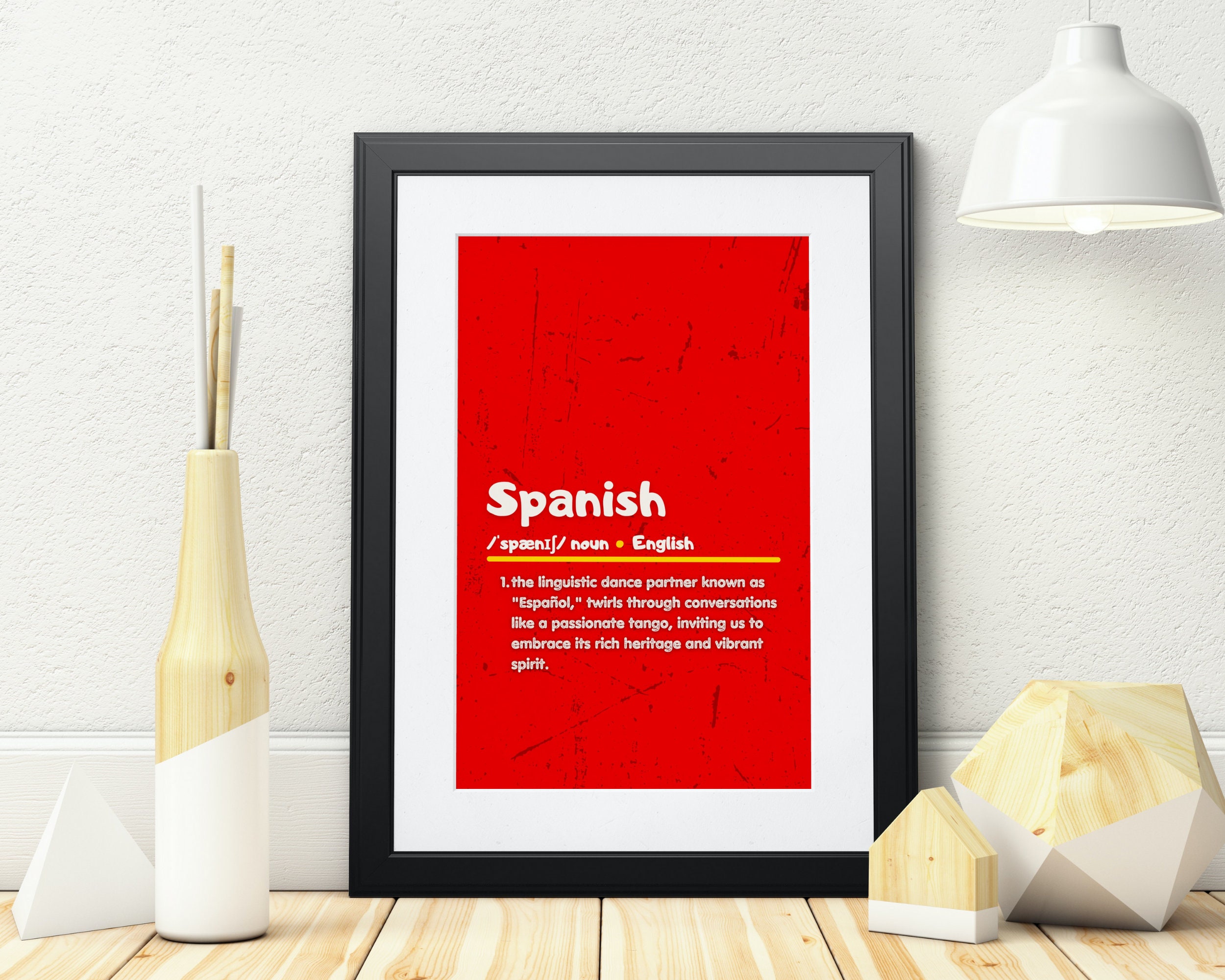 Spanish Definition Wall Art, Printable Classroom Decoration, Bilingual
