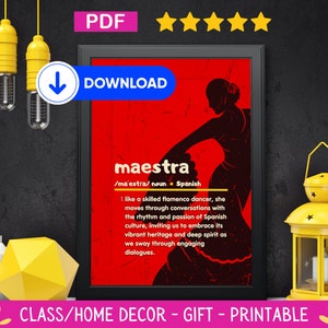 Arte de pared de definición de Maestra, decoración de aula imprimible, recursos para maestros bilingües, tipografía moderna, descarga digital instantánea, PDF