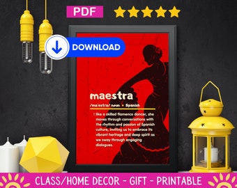 Maestra Definition Wall Art, Printable Classroom Decoration, Bilingual Teacher Resources, Modern Typography, Instant Digital Download, PDF