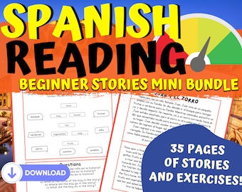 Spaanse werkbladen voor beginners, minibundel, verhalen met woordenschat, afdrukbaar Spaans begrijpend lezen voor beginners, PDF, Spaans leren