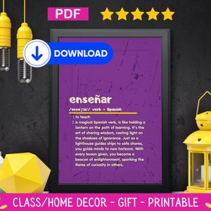 Enseñar Definición Arte de pared, Decoración de aula imprimible, Recursos para profesores de español, Tipografía moderna, Descarga digital instantánea, PDF