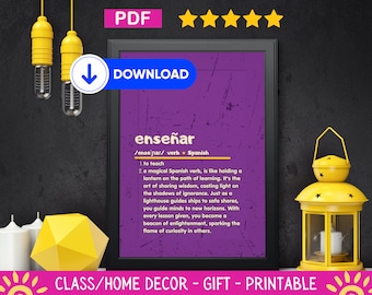 Enseñar Definition Wall Art, Printable Classroom Decoration, Spanish Teacher Resources, Modern Typography, Instant Digital Download, PDF