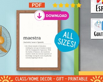 Maestra Definition Wall Art, Spanish Classroom Decoration, Bilingual Teacher Resources, Modern Typography, Instant Digital Download, PDF