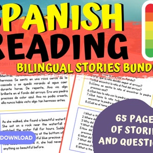 Spanish Intermediate Reading Comprehension Bundle, Printable Worksheets for Spanish Learners, Digital Download, PDF, Learn Spanish, Stories