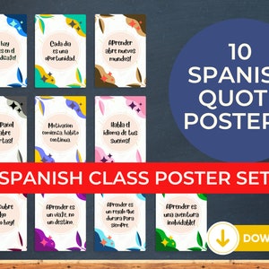 Spanisch Klassenzimmer Lernposter Set, druckbar, Mittelschule, PDF, motivierende Zitate auf Spanisch, Spanisch Klassenzimmer Dekor, Wandkunst