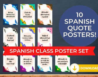 Spanish Classroom Educational Poster Set, Printable, Middle School, PDF, Motivational Quotes in Spanish, Spanish Classroom Decor, Wall Art