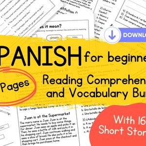 Spanish Beginner Worksheet Bundle, Stories with Vocabulary, Printable Spanish Reading Comprehension for Beginners, PDF, Learn Spanish