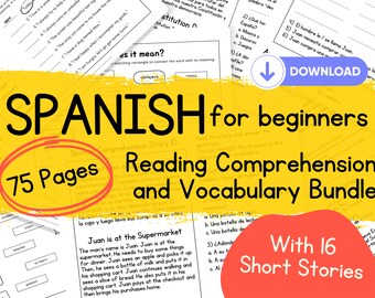 Spanish Beginner Worksheet Bundle, Stories with Vocabulary, Printable Spanish Reading Comprehension for Beginners, PDF, Learn Spanish
