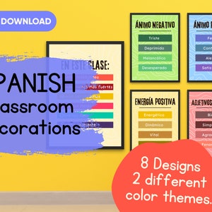 Spanish Classroom Printable Poster Set - Spanish Moods and Acrostic Poems - Spanish Teacher Classroom Decoration