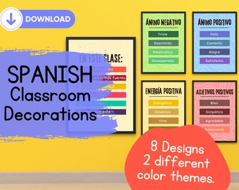 Spanish Classroom Printable Poster Set - Spanish Moods and Acrostic Poems - Spanish Teacher Classroom Decoration